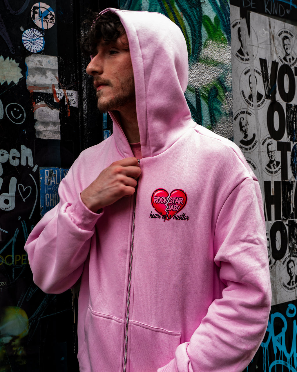 Heart Of A Hustler Oversized Zip Hoodie - Pink
