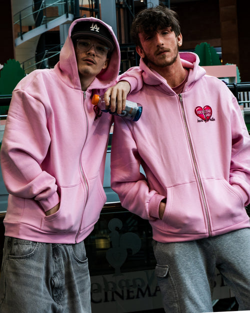 Heart Of A Hustler Oversized Zip Hoodie - Pink