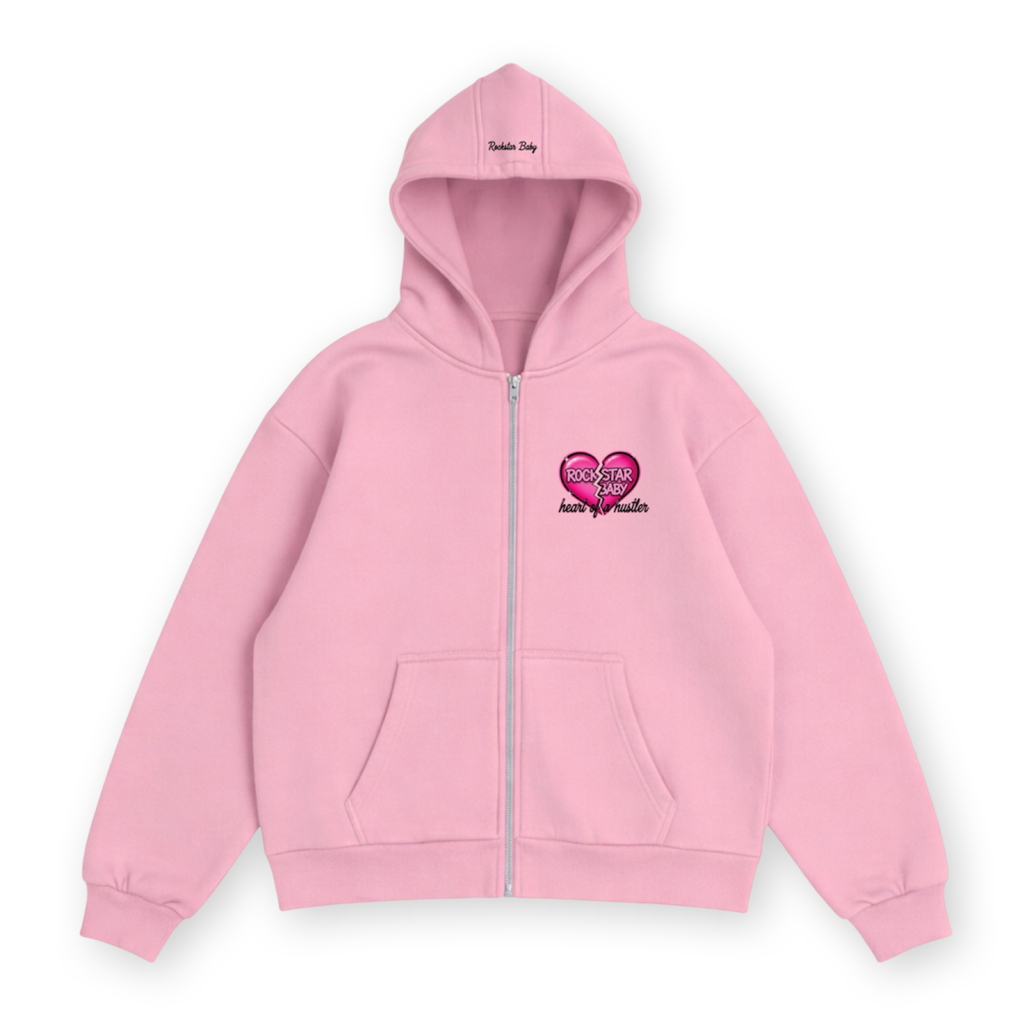 Heart Of A Hustler Oversized Zip Hoodie - Pink