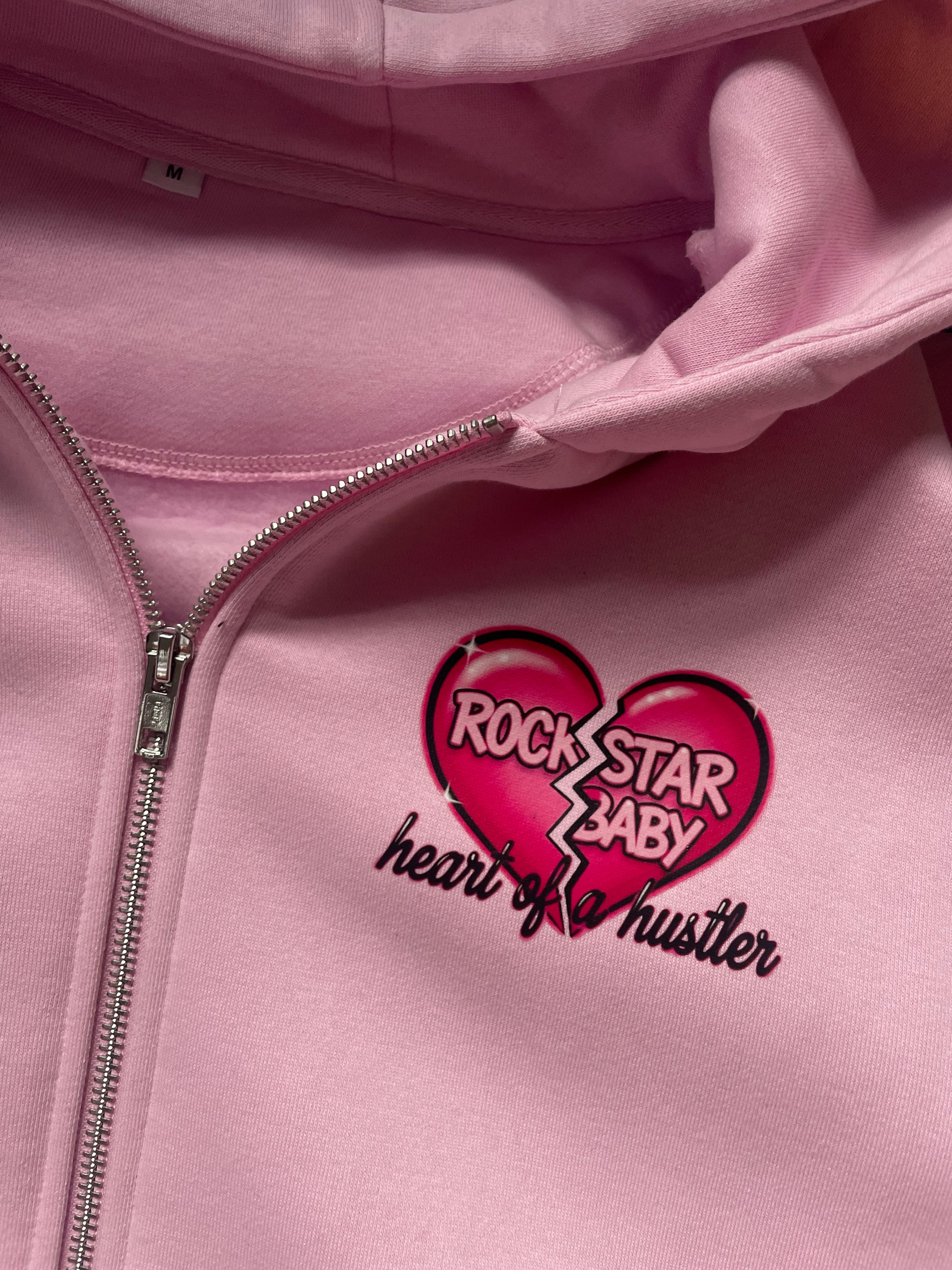 Heart Of A Hustler Oversized Zip Hoodie - Pink